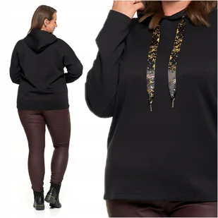 Bluza Damska Luźna z Kapturem MORAJ Złote Zdobienia Czarna Wygodna XXL - Bluzy damskie - miniaturka - grafika 1
