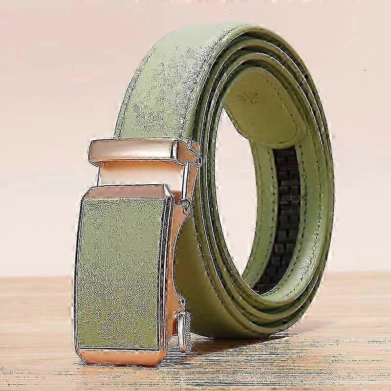 Kolorowy skórzany męski pasek z ziemią ze skóry bydlęcej Automatyczny pasek z klamrą Uniwersalne spodnie damskie Bel zielony 130cmm
