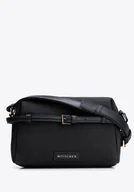 Torebki damskie - Listonoszka z imitacji skóry z dekoracyjnym paskiem czarno - złota - miniaturka - grafika 1