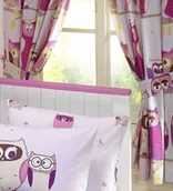 Firany i zasłony dla dzieci - Zasłony zasłonki dziecięce Sowa Sowy szelki gotowe do powieszenia 2szt - miniaturka - grafika 1