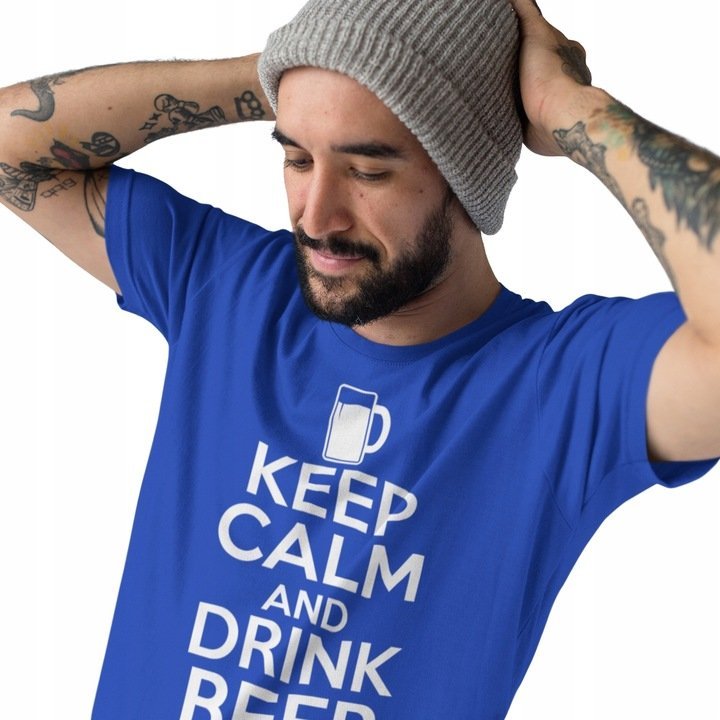 Męska koszulka dla Wędkarza Super prezent dla Taty dla Przyjaciela na Urodziny Śmieszna koszulka z napisem Keep calm and drink beer S