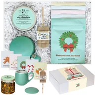 Zestawy upominkowe - Gotowy zestaw kosz prezentowy „Santa Box“ PREMIUM herbaty zimowe świąteczne kawa piernikowa czekolada kubek zaparzacz prezent upominek na mikołaja - miniaturka - grafika 1