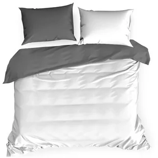 Euro Firany Pościel Satynowa Nova3 Biel + Stal 160x200NP 3 części 1103740 - Pościel - miniaturka - grafika 1