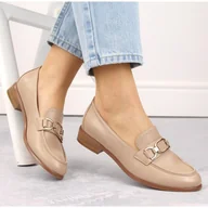 Mokasyny damskie - Półbuty damskie mokasyny z łańcuszkiem beżowe Vinceza 58270 beżowy - miniaturka - grafika 1