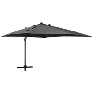 Parasole ogrodowe - vidaXL Parasol wiszący z lampkami LED i słupkiem, antracytowy, 300 cm 312346 - miniaturka - grafika 1