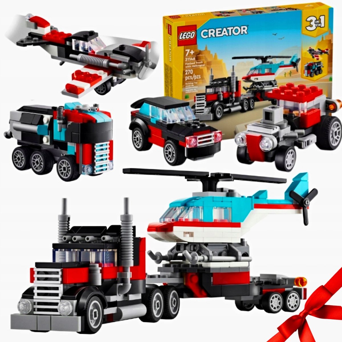 ZESTAW KLOCKÓW LEGO 3w1 CIĘŻARÓWKA SAMOCHÓD WYŚCIGÓWKA SAMOLOT HELIKOPTER prezent dla chłopca dziecka XXL samochody CREATOR