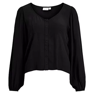 Koszulki i topy damskie - Vila Women's VIFINI dekolt w serek L/S TOP/SU-NOOS koszulka z długim rękawem, czarna, 36, czarny, 36 - grafika 1