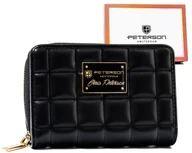 Portfele - Portfel damski Peterson pikowany na suwak mała portmonetka na karty i gotówkę, czarny - miniaturka - grafika 1