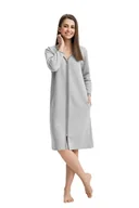 Bielizna nocna - Szlafrok damski 4XL szary podomka na suwak z kieszeniami z wytłaczanym wzorem bawełniany rękaw 7/8 - miniaturka - grafika 1