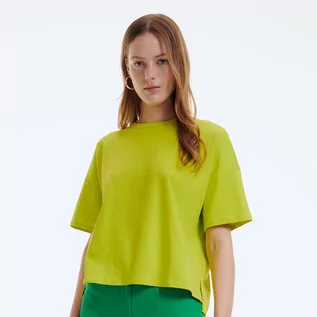 Koszulki i topy damskie - Reserved Bawełniany t-shirt oversize - Zielony - grafika 1