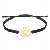 Bransolety męskie - Złota Bransoleta Męska Piłka Nożna 925 Sznurek Prezent DEDYKACJA GRATIS - miniaturka - grafika 1