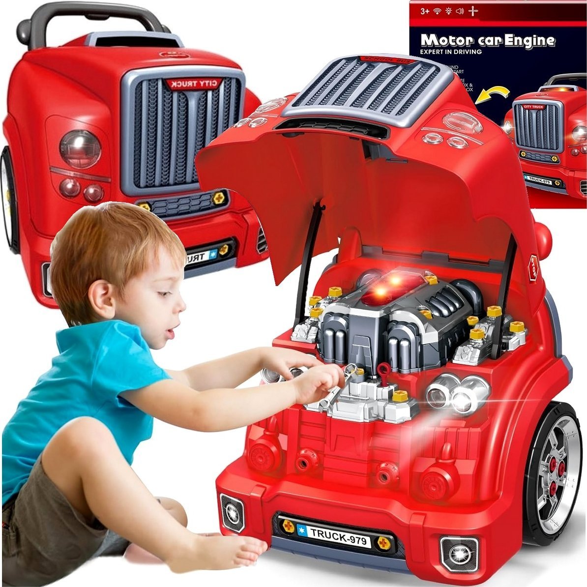 Qulki ZESTAW MECHANIKA DLA DZIECI Silnik DO ROZKRĘCANIA SAMOCHÓD AUTO WARSZTAT Efekty