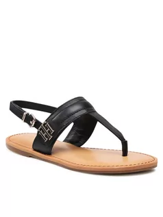 Sandały damskie - Tommy Hilfiger Sandały Hardware Th Flat Leather Sandal FW0FW05912 Czarny - grafika 1