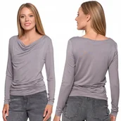 Bluzki damskie - STYLOWA BLUZKA DAMSKA Z DŁUGIM RĘKAWEM I DEKOLTEM W ŁÓDKĘ WISKOZA MORAJ 2XL GREY - miniaturka - grafika 1