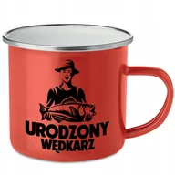 Kubki - KUBEK STALOWY Emaliowany CZERWONY 250ml Urodzony Wędkarz Prezent Mix Wzory - miniaturka - grafika 1