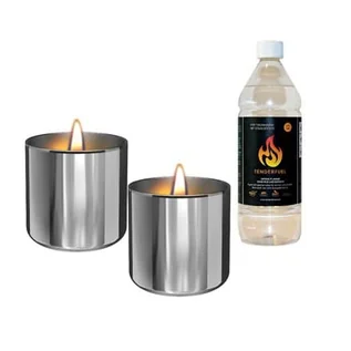 Świece - Tenderflame Gift Set, 2 Tabletop burners + 0,5 L fuel, Lilly 8 cm Silver - grafika 1