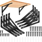 Zawiasy, okucia i inne akcesoria - Zestaw 8 uchwytów ściennych do półek, 15 x 9,5 cm, trójkątne uchwyty 90 stopni, wytrzymała metalowa rama pływająca, czarne - miniaturka - grafika 1