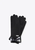 Rękawiczki - Damskie rękawiczki z kokardą w kratę czarne - miniaturka - grafika 1