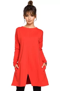 Bluzki damskie - Mini sukienka trapezowa typu tunika - czerwona - BE - grafika 1