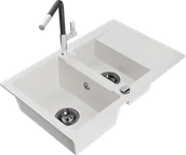 Zlewozmywaki z baterią - Mexen Gaspar zlewozmywak granitowy 1,5-komorowy z ociekaczem i baterią kuchenną Flora, biały - 6507-20-670401-07-B - miniaturka - grafika 1