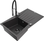 Zlewozmywaki z baterią - Mexen Cesar zlewozmywak granitowy 1-komorowy z ociekaczem i baterią kuchenną Aster, czarny nakrapiany - 6514-76-73450-07-B - miniaturka - grafika 1