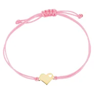 Bransoletki - Bransoletka różowy sznurek serduszko w złotym sercu pr.585 - miniaturka - grafika 1