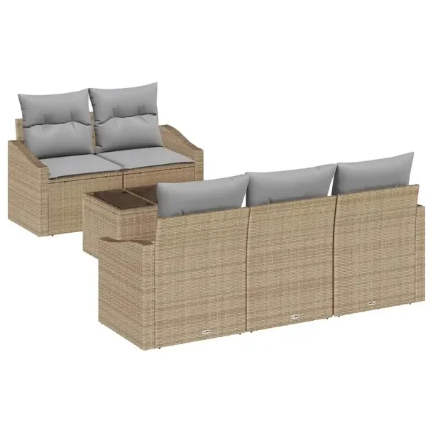 Zestaw Sof Ogrodowych Rattan Beżowy, 6 Elementów, 4 Miejsca