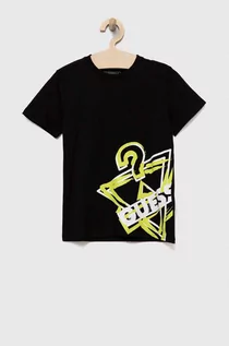 Koszulki dla chłopców - Guess t-shirt bawełniany dziecięcy kolor czarny z nadrukiem - grafika 1