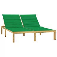 Leżaki ogrodowe - vidaXL Lumarko Leżak podwójny z zielonymi poduszkami, impregnowana sosna 3065884 - miniaturka - grafika 1