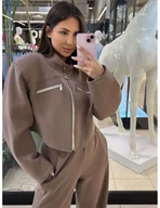 Komplety damskie - Komplet krótka kurtka + spodnie MONTI - czekoladowy - miniaturka - grafika 1