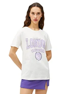 Koton Damska koszulka z nadrukiem Crew Neck Short Sleeve Cotton T-Shirt, Off White (001), L - Koszulki i topy damskie - miniaturka - grafika 1