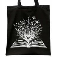 Torby i wózki na zakupy - Torba bawełniana czarna na zakupy Książka Kwiaty Dla Fanów Książek - miniaturka - grafika 1