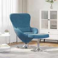 Fotele - Fotel jajko vidaXL z podnóżkiem z niebieskiego aksamitu - miniaturka - grafika 1