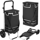 Torby i wózki na zakupy - Wózek torba na zakupy na kółkach składany wodoodporny 42l odblaski czarny - miniaturka - grafika 1