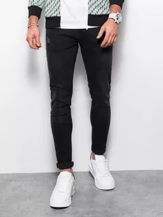 Spodnie męskie - Spodnie męskie jeansowe SKINNY FIT - czarne P1060 - grafika 1