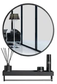 Lustra - Czarne lustro łazienkowe 70 cm średnicy z półką - Traves - miniaturka - grafika 1