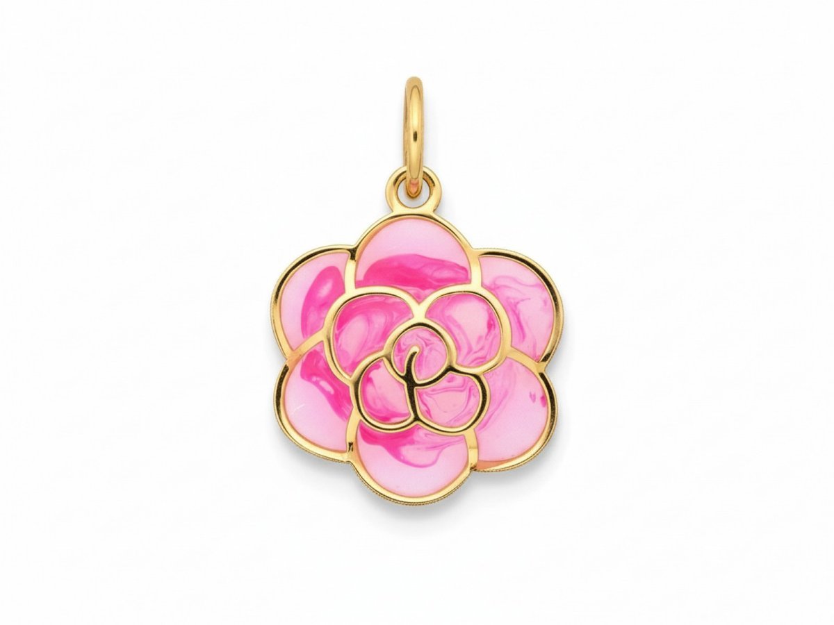 Zawieszka z różowego emaliowanego kwiatu 585 14k 0.49g złota unikatowa