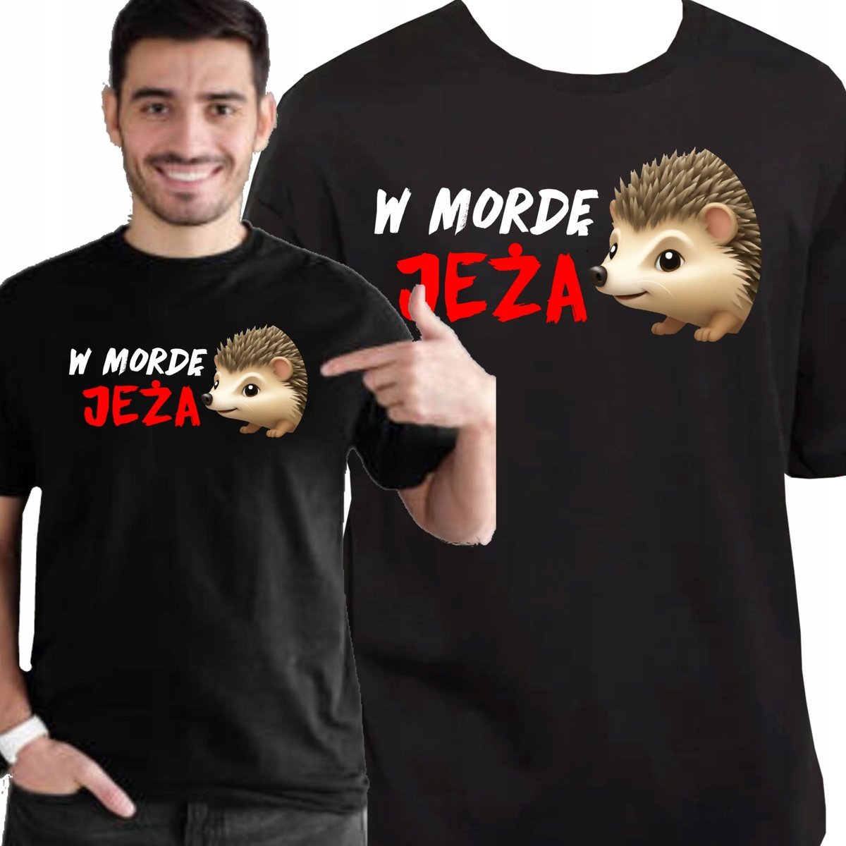 ŚMIESZNA KOSZULKA MĘSKA W MORDĘ JEŻA ŚWIAT WEDŁUG KIEPSKICH L 3435 CZARNA