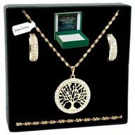 Zestawy biżuterii dla kobiet - PIĘKNY ZŁOTY KOMPLET BIŻUTERII STAL CHIRURGICZNA 50 CM NASZYJNIK + KOLCZYKI - miniaturka - grafika 1