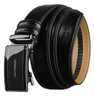 Paski - Pasek męski automatyczny PETERSON skórzany elegancki garniturowy czarna automatyczna klamra casualowy czarny - miniaturka - grafika 1