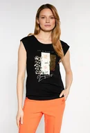 Koszulki i topy damskie - T-shirt damski z cekinowym panelem - Monnari - miniaturka - grafika 1