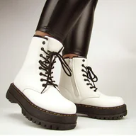 Botki damskie - NEWS 24BT26-7403 workery damskie botki ocieplane na zimę białe - miniaturka - grafika 1