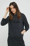 Bluzy damskie - Fila bluza damska kolor czarny z kapturem gładka - miniaturka - grafika 1