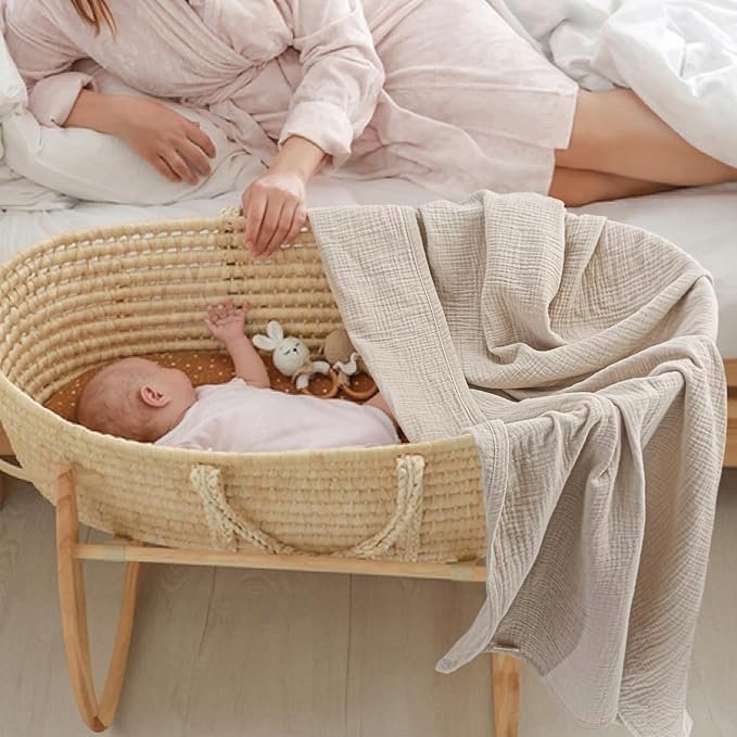 KOC KOCYK MUŚLINOWY DLA NIEMOWLĄT DZIECI 120x120 cm beż