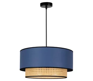 Lampa wisząca Boho, rattan, tkanina, beżowa/jeans - Lampy sufitowe - miniaturka - grafika 1