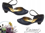 Czółenka - Casani Granatowe Szerokie Buty 39 40 Niskie Tęgie - miniaturka - grafika 1