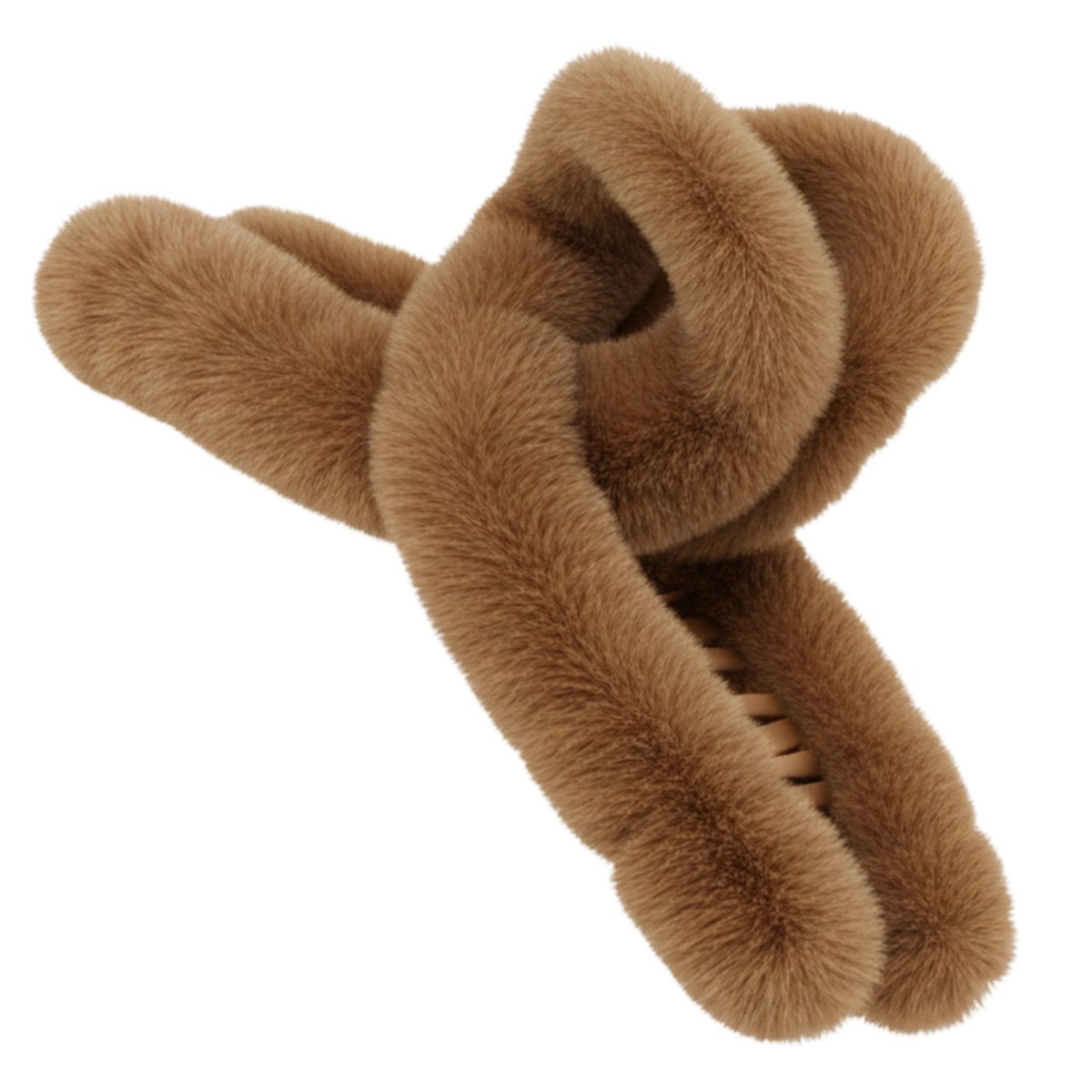 Klamra do Włosów Beżowa Duża z Futerkiem Pluszowa Długa Zimowa Puszysta