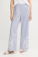 Spodnie sportowe damskie - Tommy Hilfiger spodnie bawełniane damskie kolor niebieski szerokie high waist WW0WW46108 - miniaturka - grafika 1