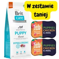 Sucha karma dla psów - BRIT CARE Hypoallergenic Puppy Lamb 12kg + Tails.com Puppy 65% mięsa 400g - miniaturka - grafika 1