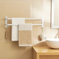 Wieszaki łazienkowe - Wieszak na ręczniki aluminiowy do łazienki, 2 drążki po 40 cm, bez wiercenia, biały, do łazienki i toalety - miniaturka - grafika 1